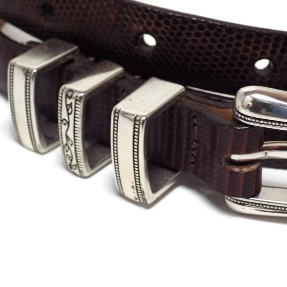 Coldwater Creek Leather Belt Brown Moc Croc Nickle Buckle M - Picture 4 of 7